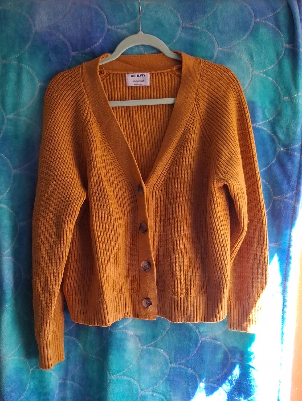 Old Navy Women's Mustard Ribbed Button-Front Cardigan